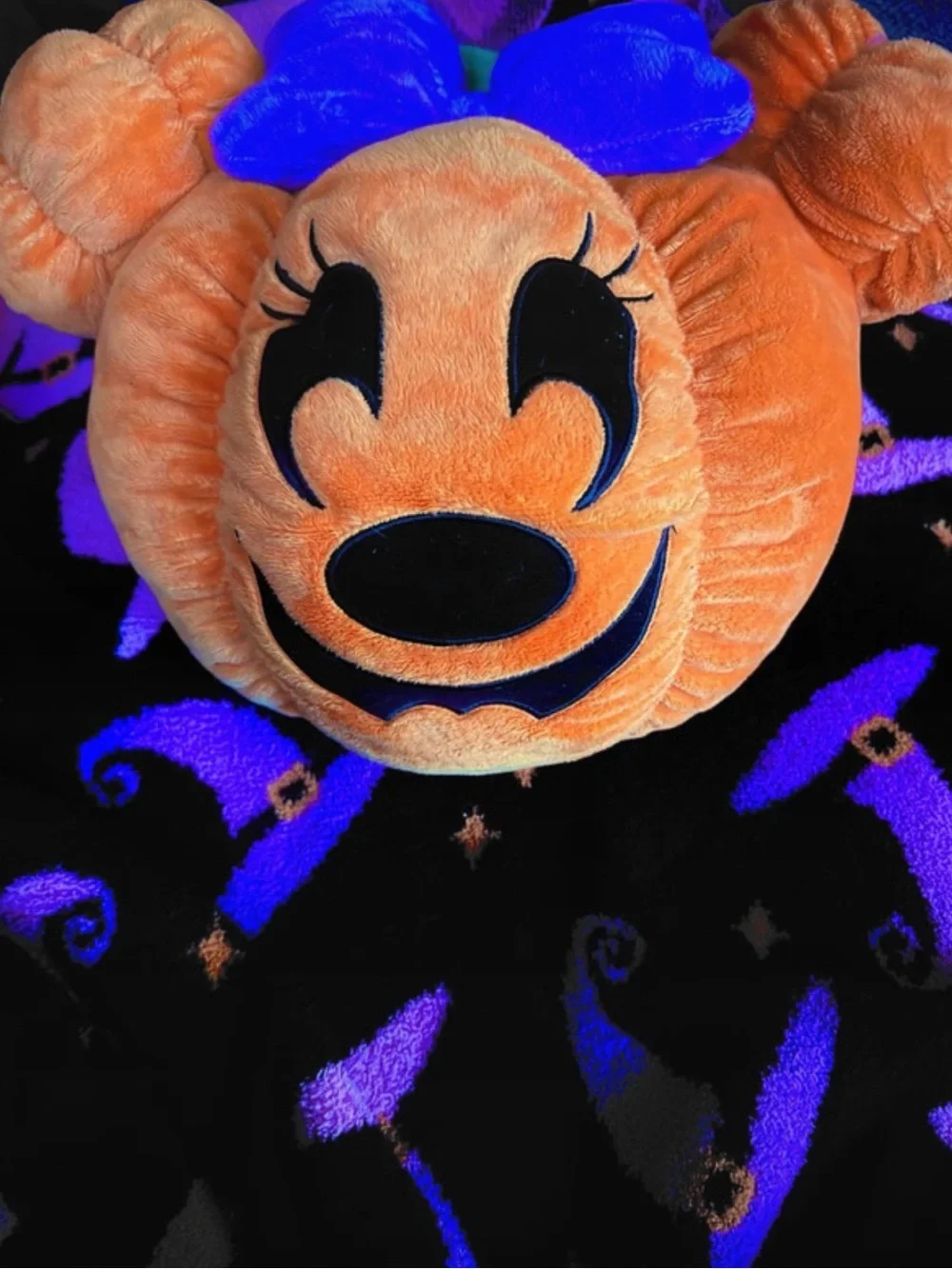 Disney Orange Minnie Mouse Plush Headband with Purple Bow